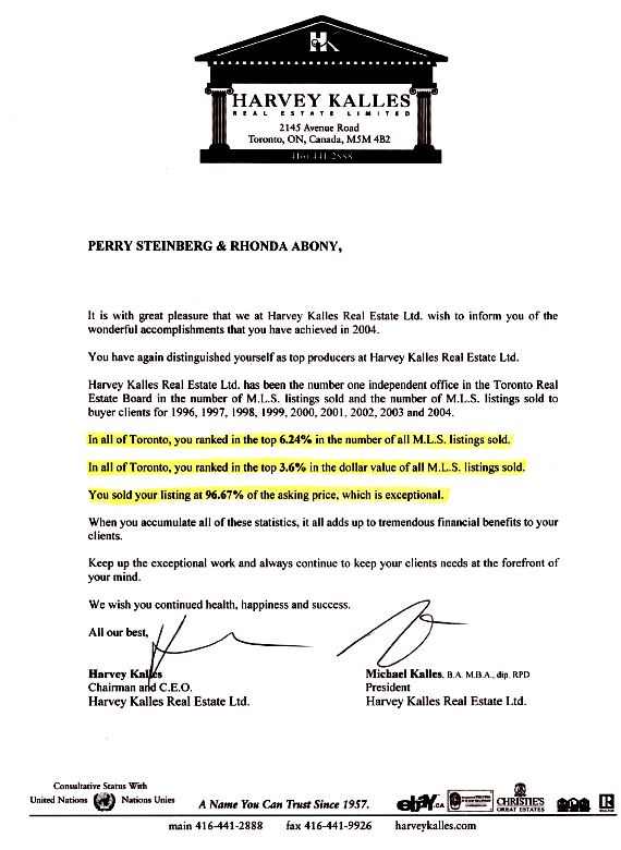 Real Estate Sales and Listing Statistics for Rhonda Abony and Perry Steinberg 2004