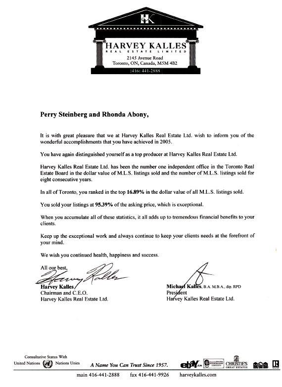 Real Estate Sales and Listing Statistics for Rhonda Abony and Perry Steinberg 2005