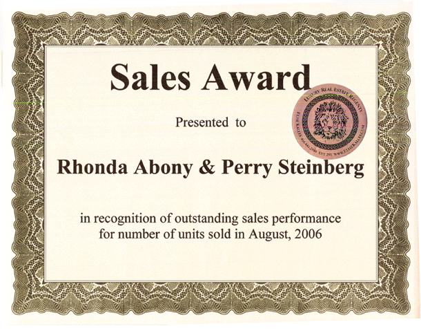 Real Estate Award Rhonda Abony and Perry Steinberg August 2006