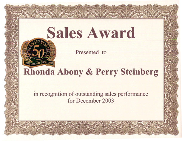 Real Estate Sales Award 2003 Rhonda Abony and Perry Steinberg