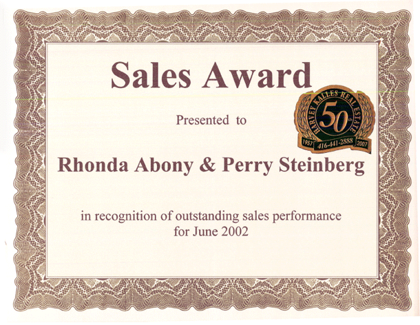 Real Estate Sales Award 2002 Rhonda Abony and Perry Steinberg