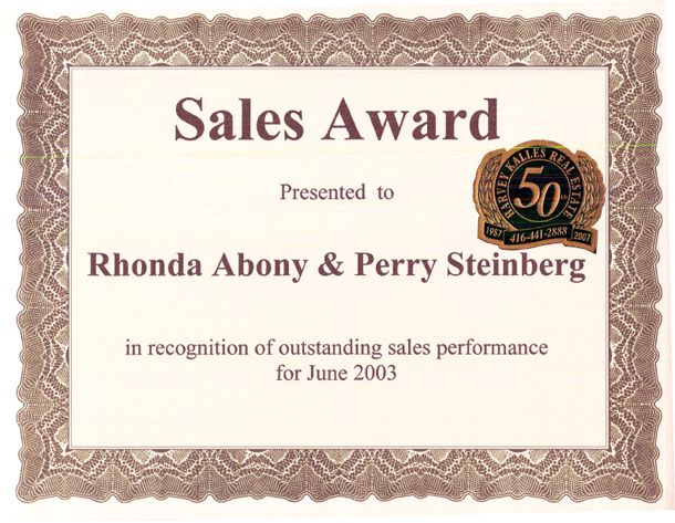 Real Estate Sales Award 2003 Rhonda Abony and Perry Steinberg