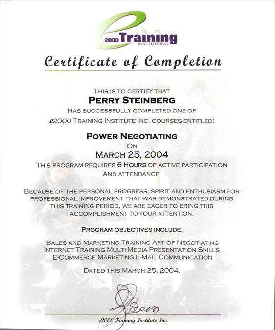 Perry Steinberg Certificate