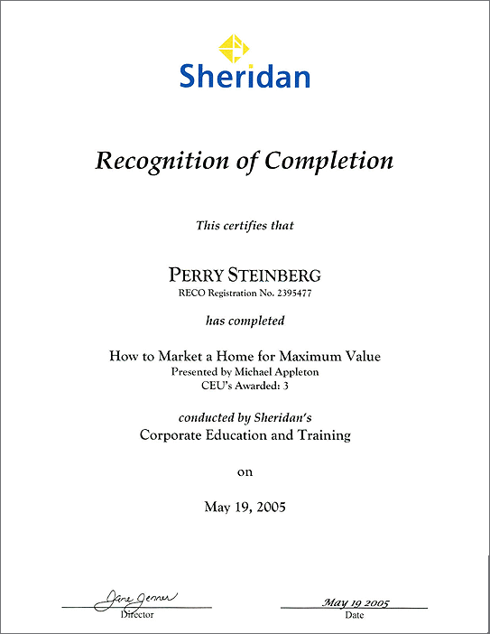 Perry Steinberg Certificate