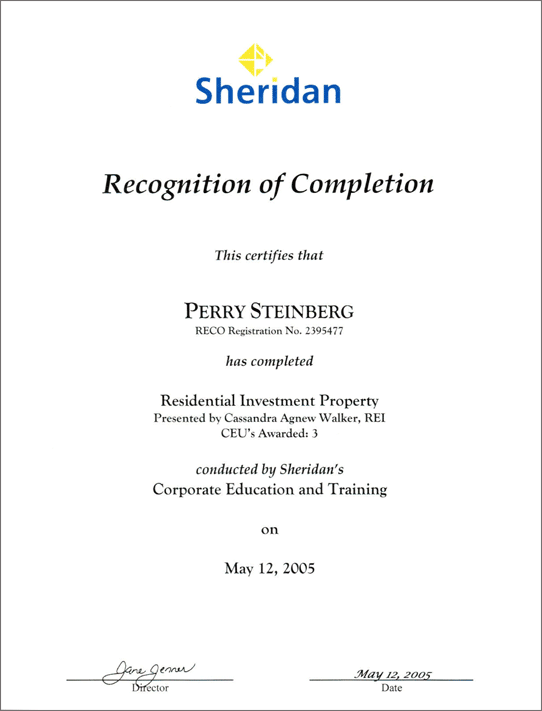 Perry Steinberg Certificate