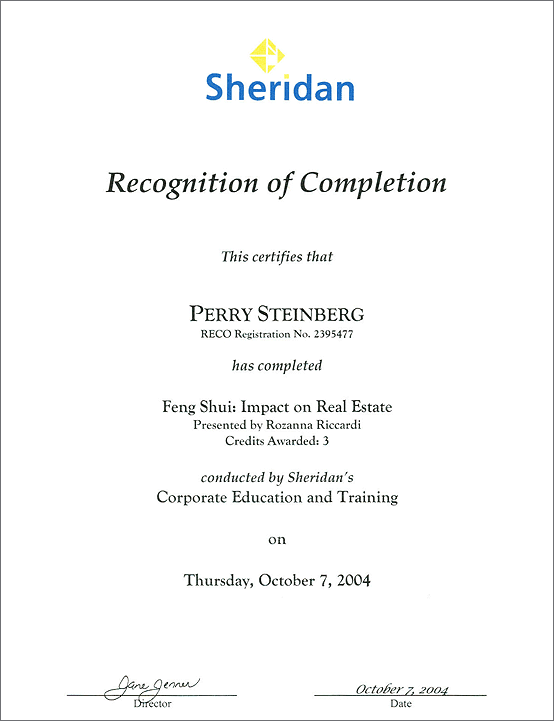 Perry Steinberg Certificate