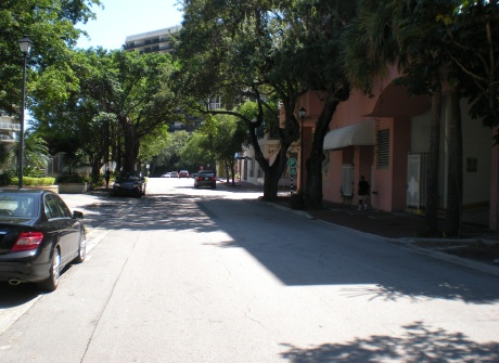 This is Mary Street looking south from garage entrance of Grove Square. Walking south on Mary St. will take you past Florida Avenue, Grand Avenue and Bayshore Drive. Taking a right on any of these three streets will take you into the heart of Coconut Grove.