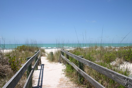 Boardward across the dunes to gulf of mexico beach side